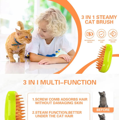 3-in-1 Steam Grooming Brush for Cats & Dogs - Reduces Shedding