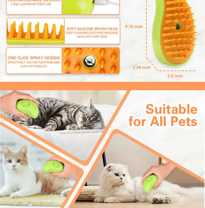 3-in-1 Steam Grooming Brush for Cats & Dogs - Reduces Shedding