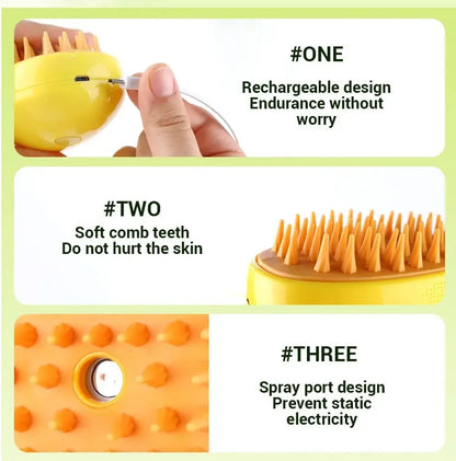 3-in-1 Steam Grooming Brush for Cats & Dogs - Reduces Shedding